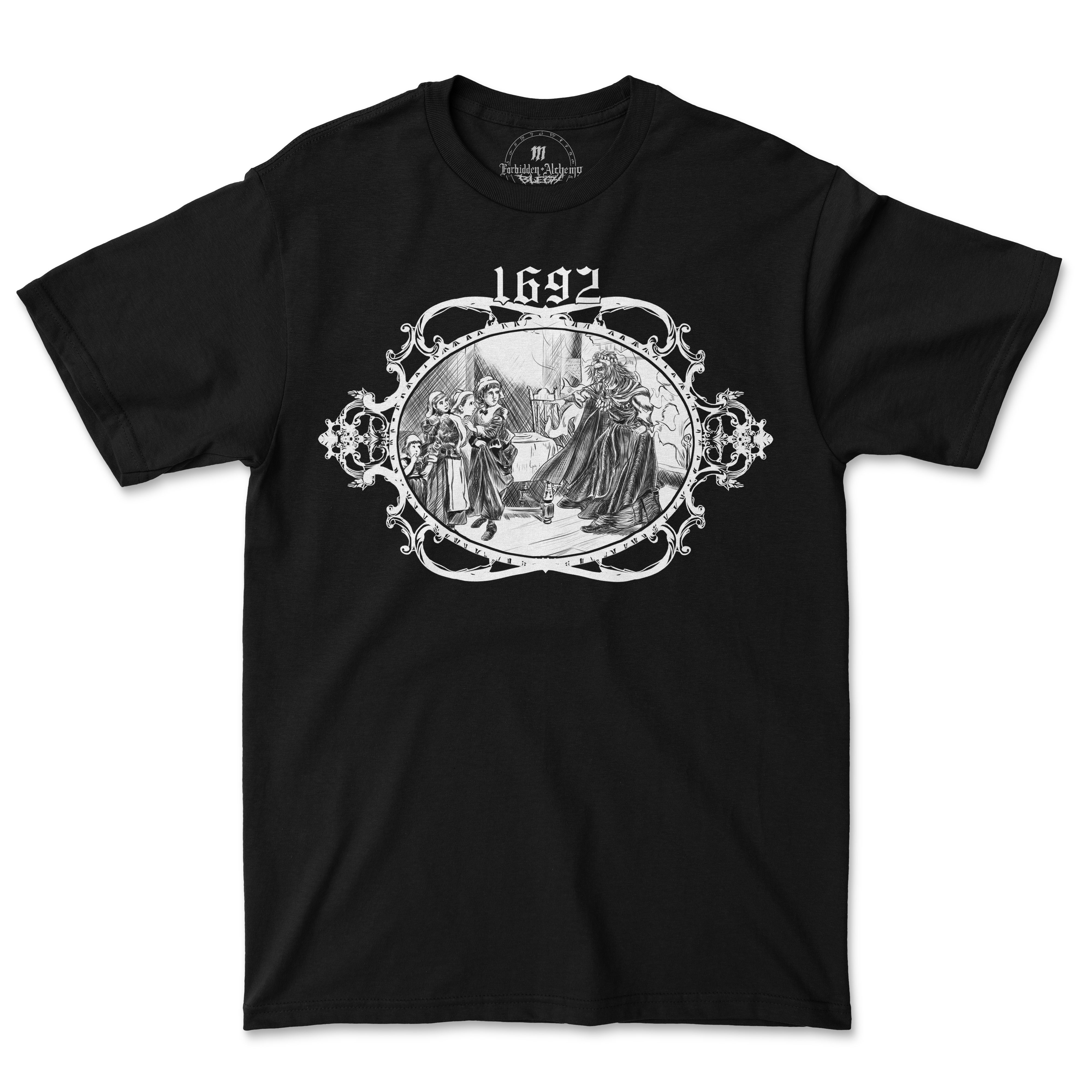 1692 men's T-shirt featuring Forbidden Alchemy print, crafted from premium cotton with detailed DTG design for a striking look.