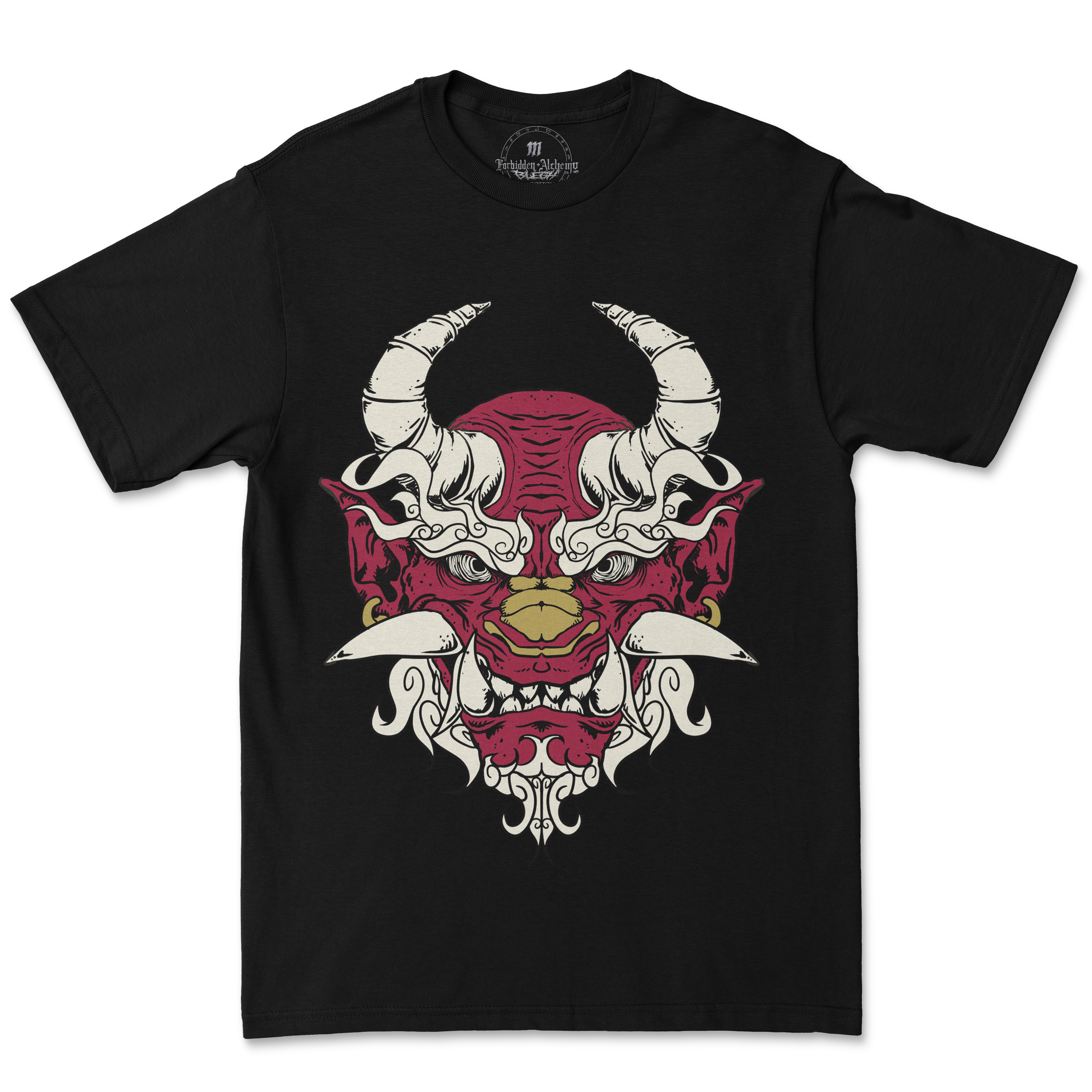 Oni Demon men's black T-shirt featuring detailed graphic design, made with 100% premium cotton and DTG printing for lasting quality.