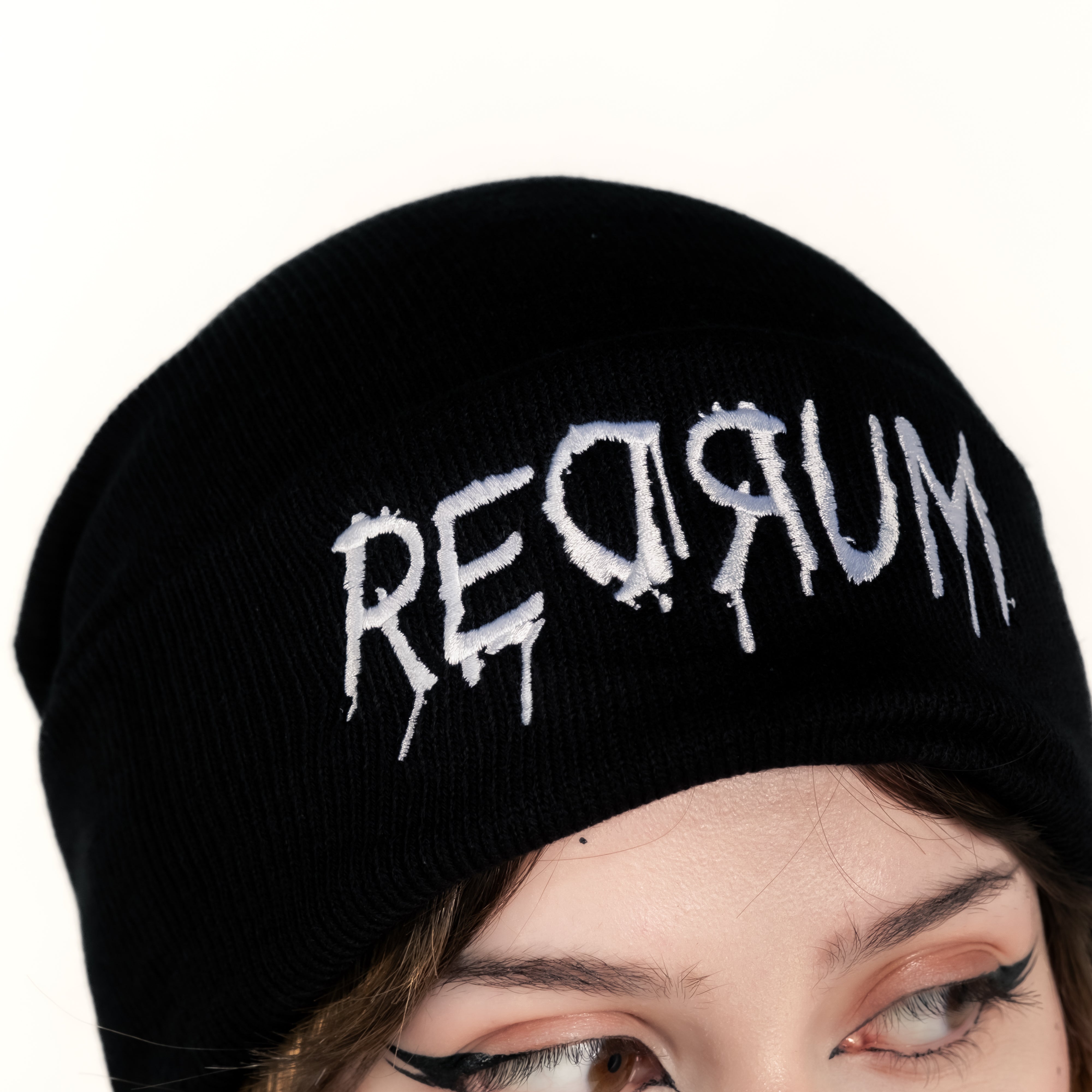 Shop Redrum - Beanie from forbidden alchemy's unisex beanie collection. Soft knit, 100% acrylic, bold embroidery, authentic alternative style. Tagged: Beanies.Beaniesforbidden alchemyBeanies