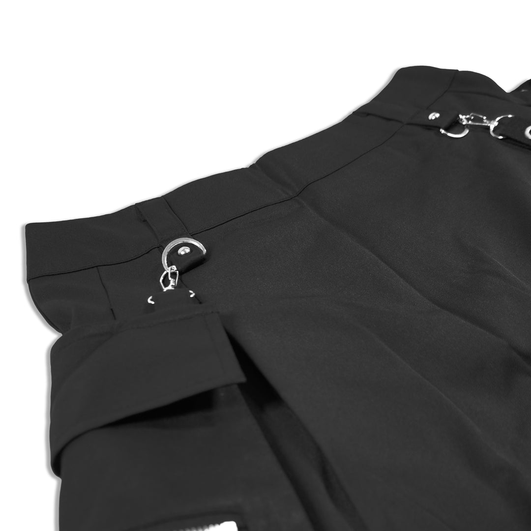Close-up of Athaliah Slim Fit Gothic Skirt with metal details showcasing unique design by Forbidden Alchemy, made of 90% cotton.