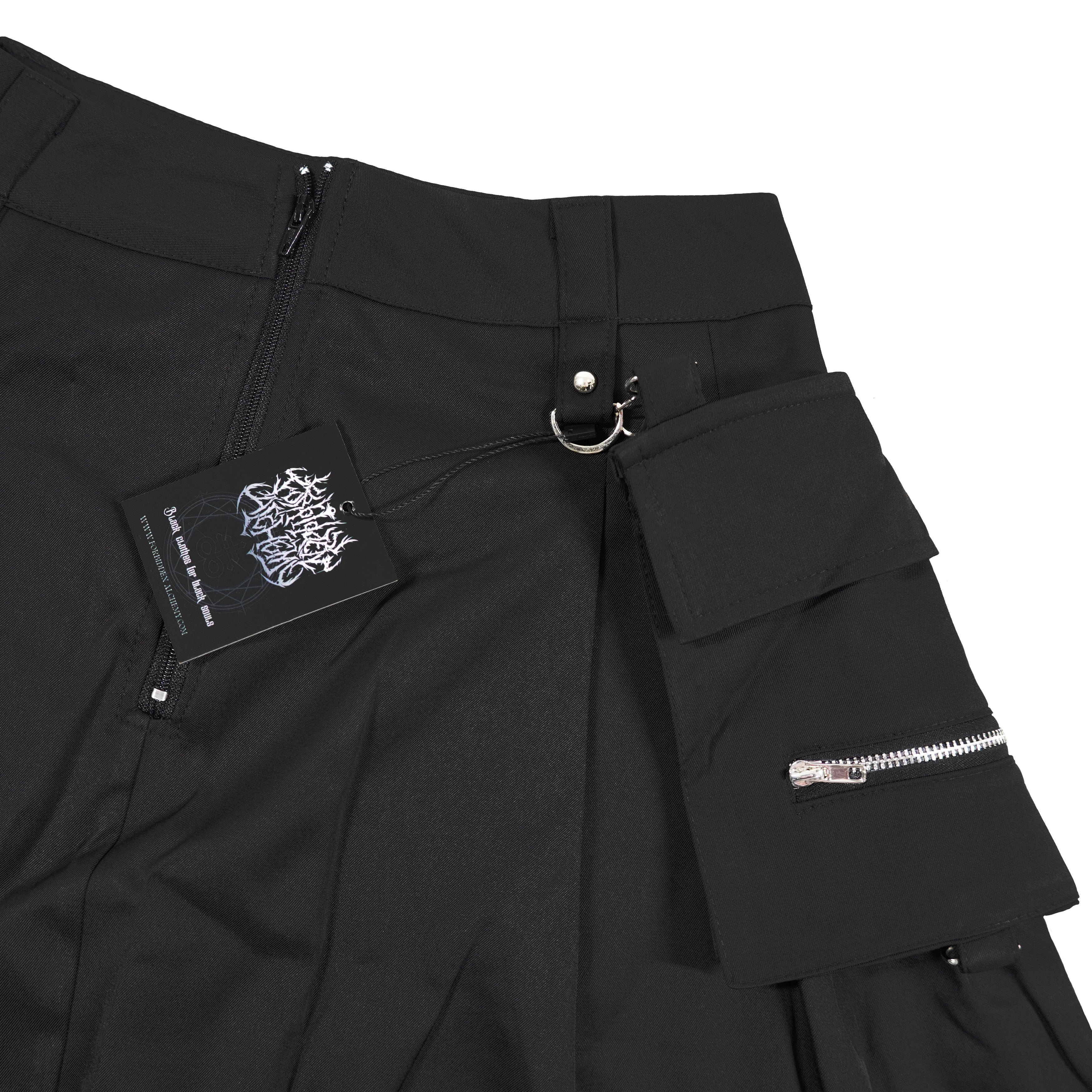Close-up of Athaliah Slim Fit Gothic Skirt with zipper and pocket detailing by Forbidden Alchemy.