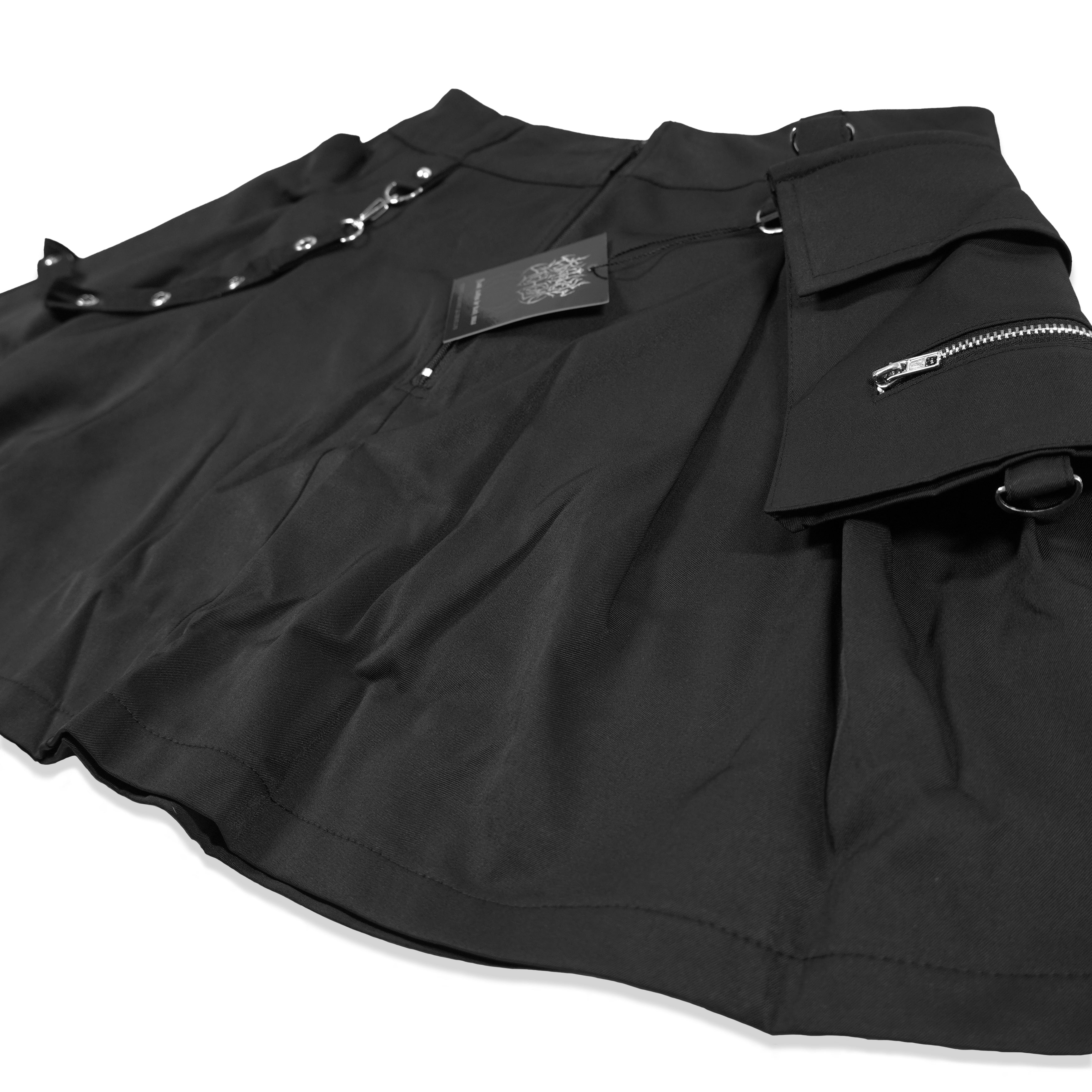 Athaliah Slim Fit Gothic Skirt featuring black fabric with metallic accents, designed by Forbidden Alchemy.