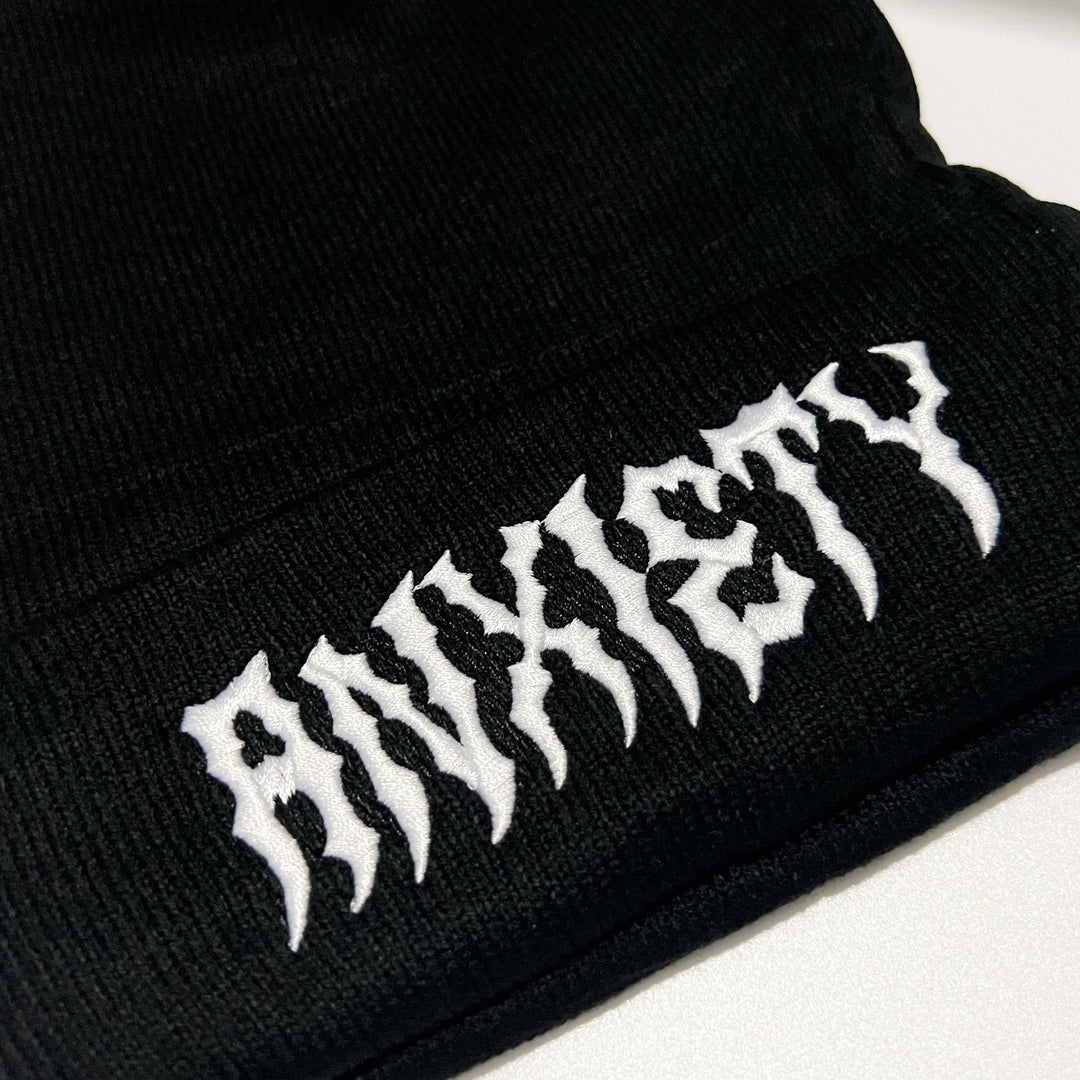 Shop Anxiety - Beanie from forbidden alchemy's unisex beanie collection. Soft knit, 100% acrylic, bold embroidery, authentic alternative style. Tagged: Beanies.Beaniesforbidden alchemyBeanies