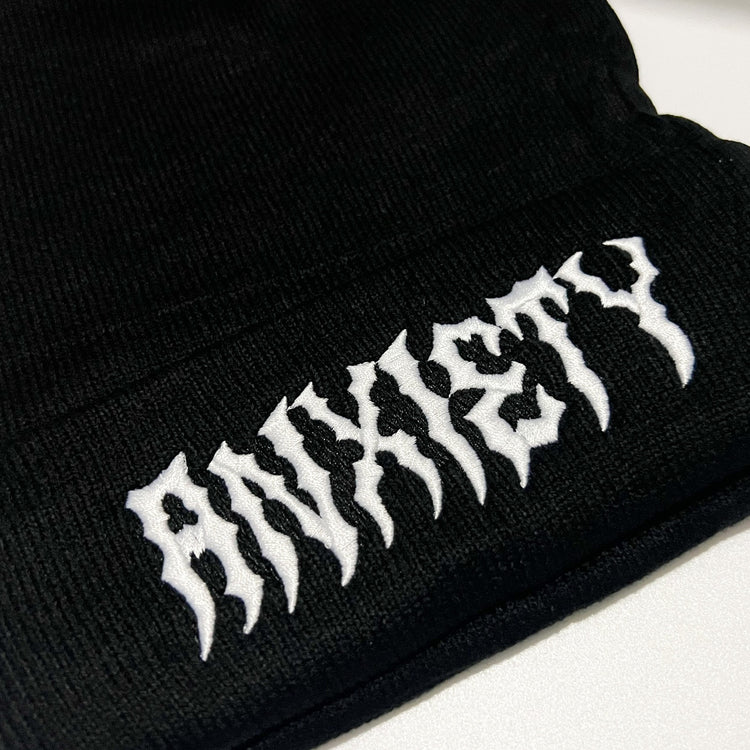 Shop Anxiety - Beanie from forbidden alchemy's unisex beanie collection. Soft knit, 100% acrylic, bold embroidery, authentic alternative style. Tagged: Beanies.Beaniesforbidden alchemyBeanies