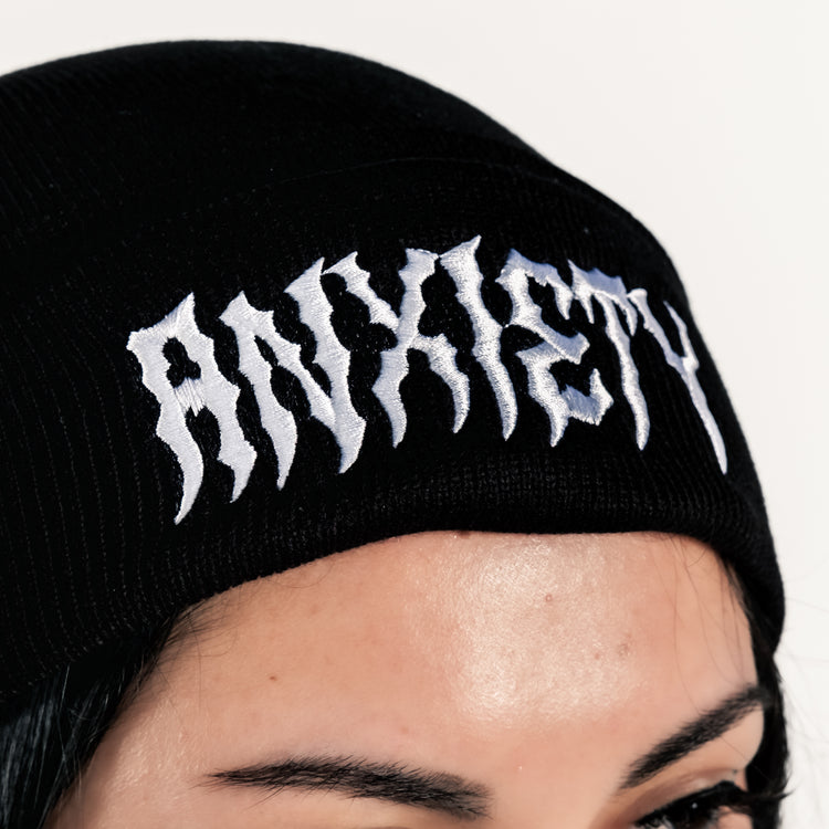 Shop Anxiety - Beanie from forbidden alchemy's unisex beanie collection. Soft knit, 100% acrylic, bold embroidery, authentic alternative style. Tagged: Beanies.Beaniesforbidden alchemyBeanies