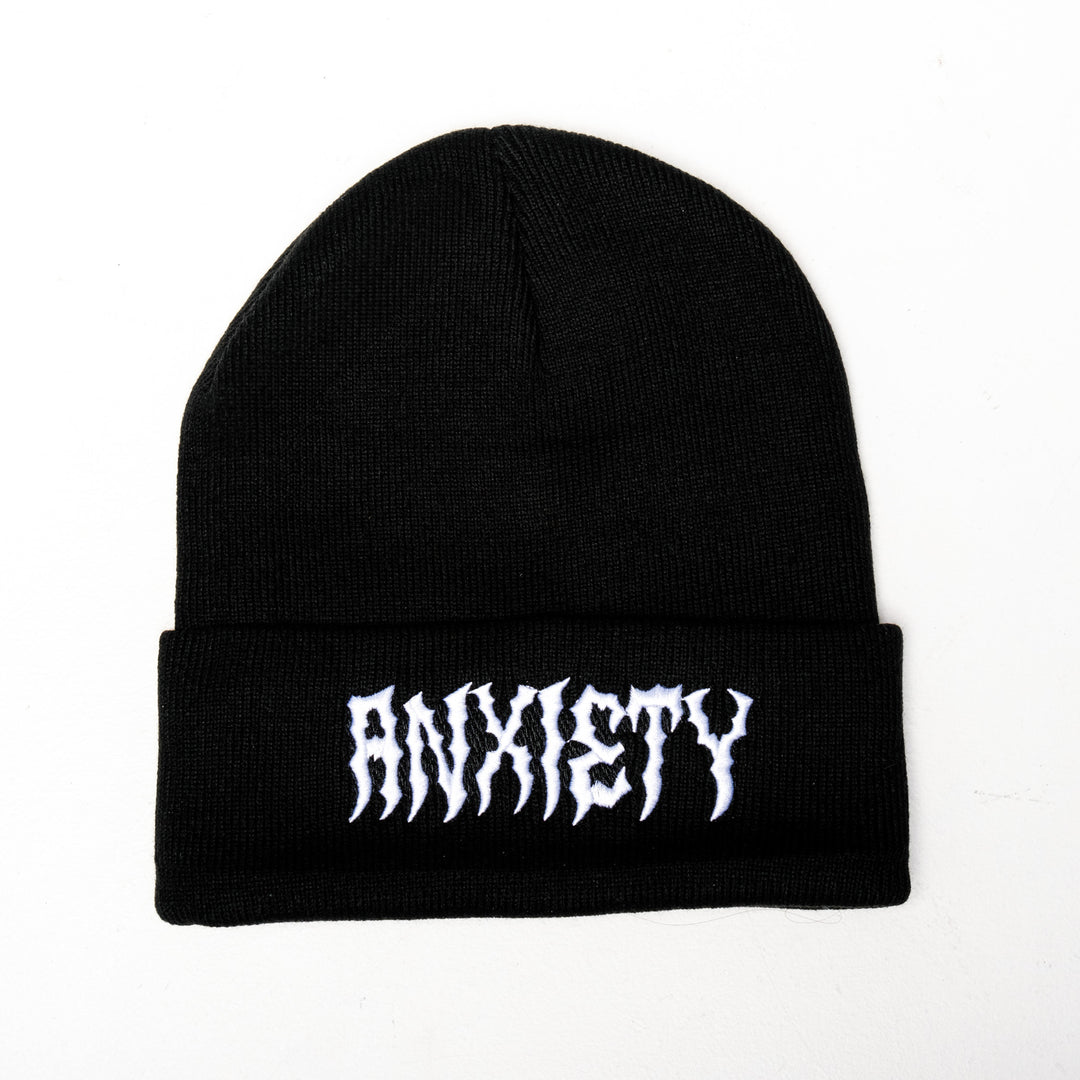 Shop Anxiety - Beanie from forbidden alchemy's unisex beanie collection. Soft knit, 100% acrylic, bold embroidery, authentic alternative style. Tagged: Beanies.Beaniesforbidden alchemyBeanies