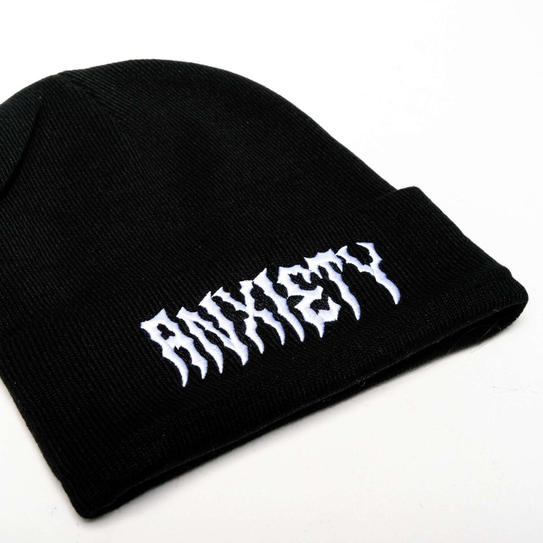 Shop Anxiety - Beanie from forbidden alchemy's unisex beanie collection. Soft knit, 100% acrylic, bold embroidery, authentic alternative style. Tagged: Beanies.Beaniesforbidden alchemyBeanies