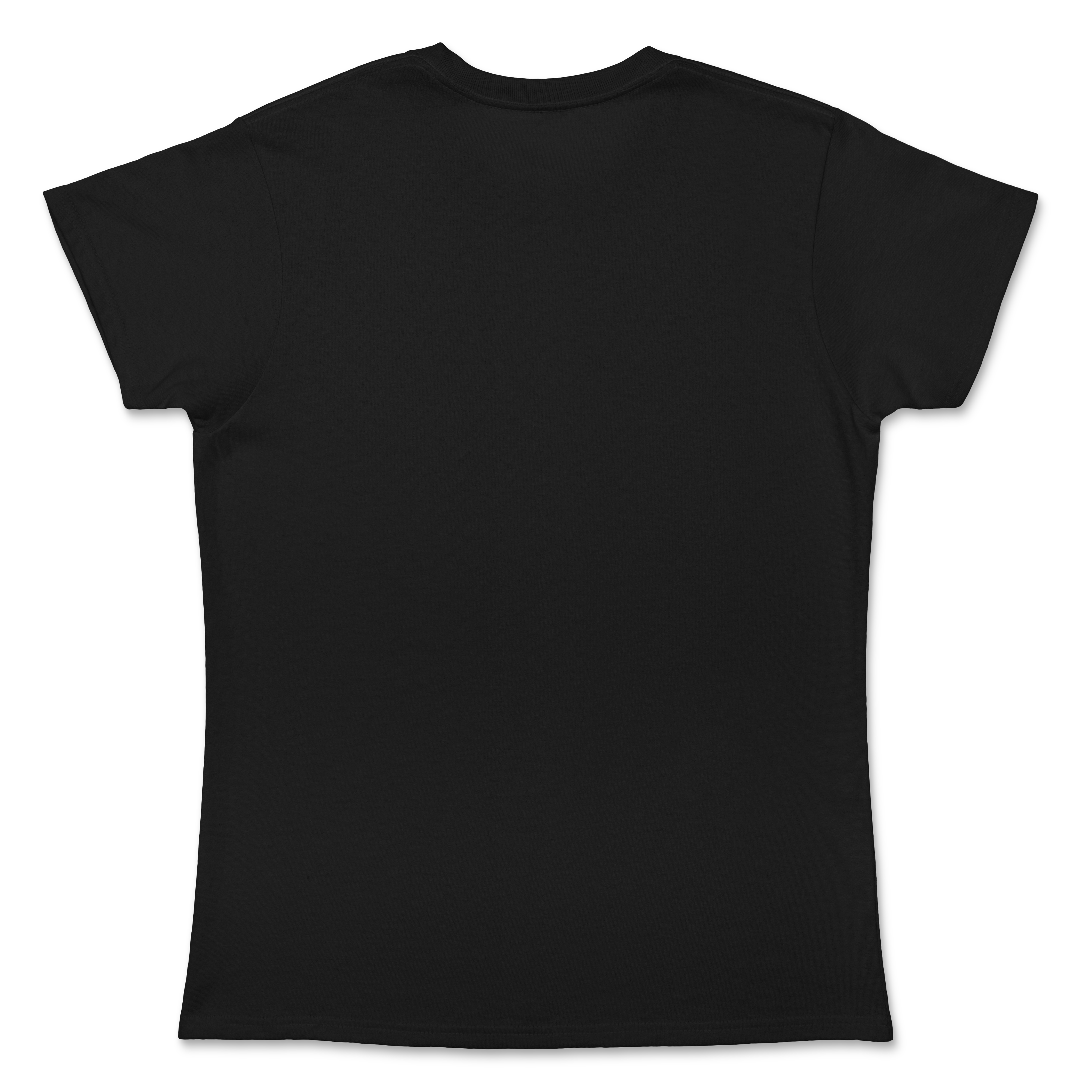 Back view of women's black Baphomet t-shirt from Forbidden Alchemy, showcasing soft 100% cotton fabric.