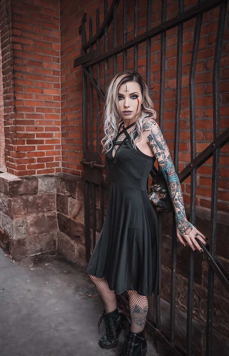 Pentagram Womens Slim Fit Dress | Gothic Fashion – forbidden alchemy Pentagram Womens Slim Fit Dress | Gothic Fashion – forbidden alchemy