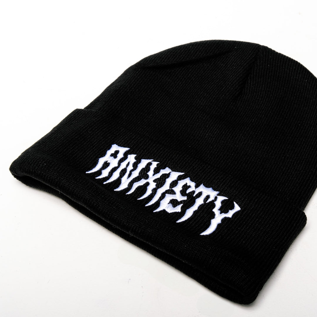 Shop Anxiety - Beanie from forbidden alchemy's unisex beanie collection. Soft knit, 100% acrylic, bold embroidery, authentic alternative style. Tagged: Beanies.Beaniesforbidden alchemyBeanies