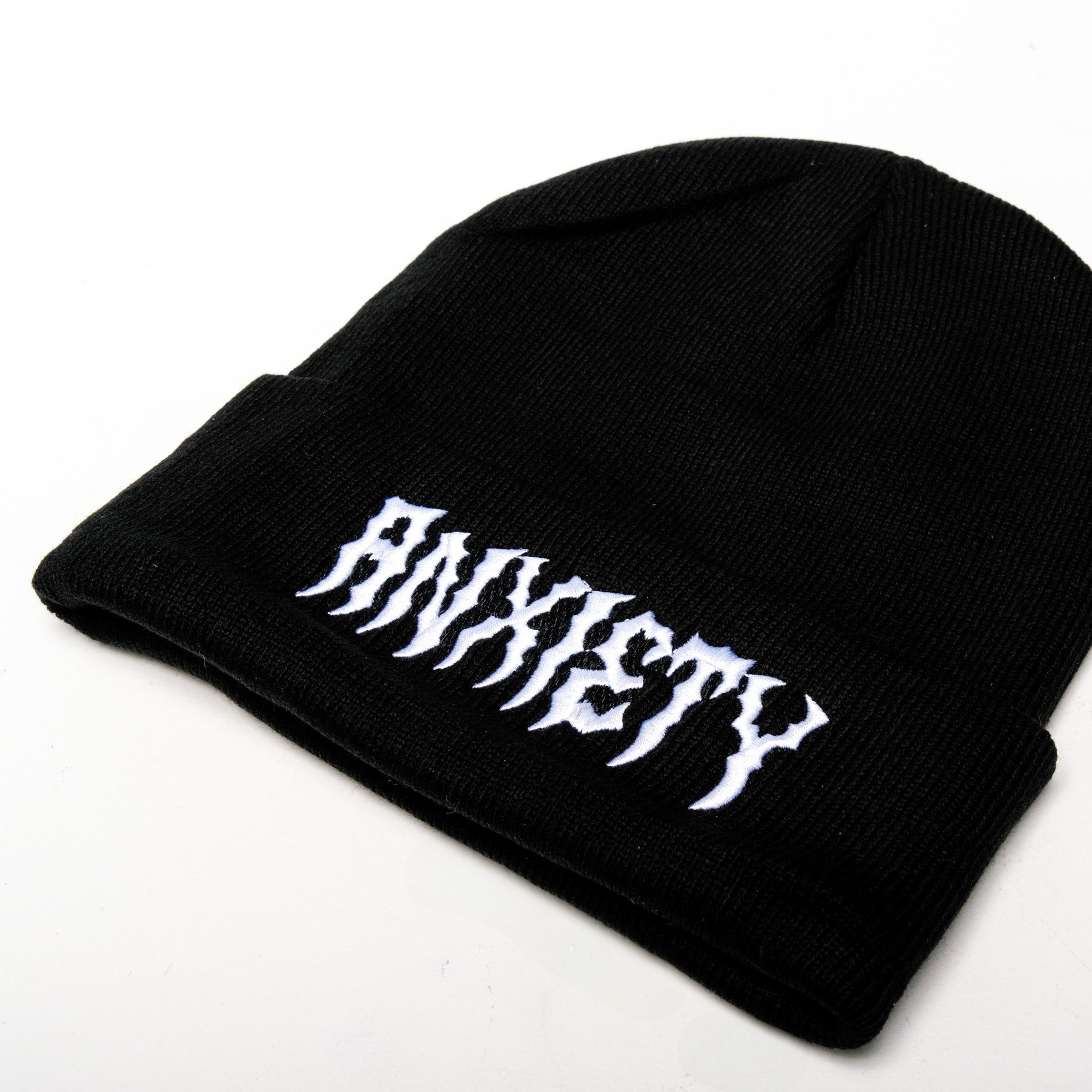 Shop Anxiety - Beanie from forbidden alchemy's unisex beanie collection. Soft knit, 100% acrylic, bold embroidery, authentic alternative style. Tagged: Beanies.Beaniesforbidden alchemyBeanies