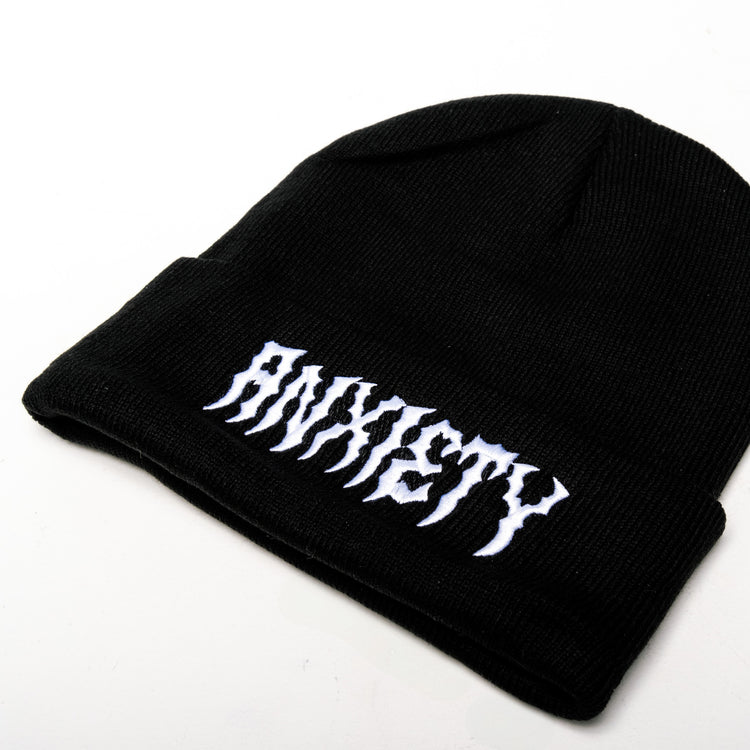 Shop Anxiety - Beanie from forbidden alchemy's unisex beanie collection. Soft knit, 100% acrylic, bold embroidery, authentic alternative style. Tagged: Beanies.Beaniesforbidden alchemyBeanies