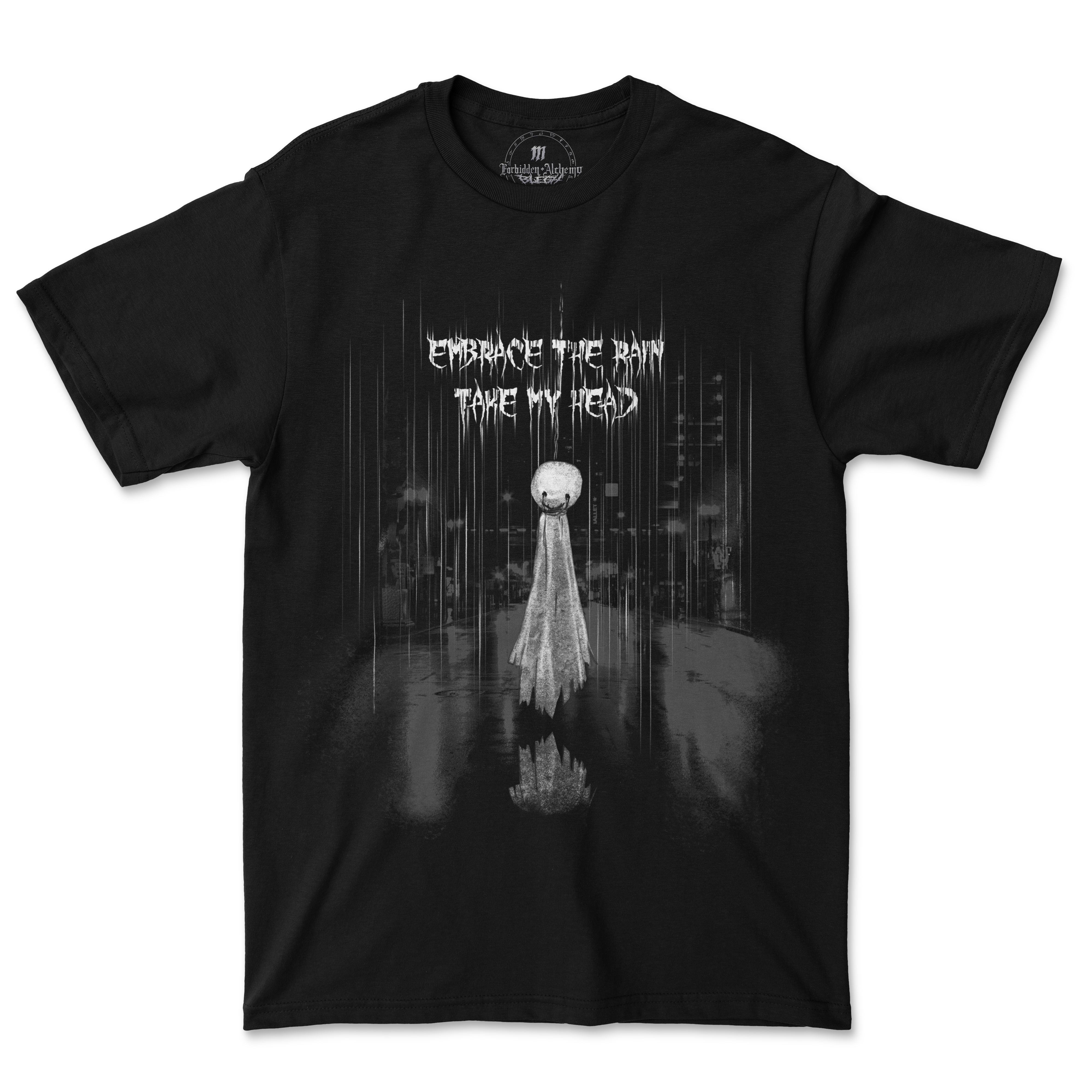 Buy Embrace the rain from forbidden alchemy's men's T-Shirts. Premium 100% cotton, direct-to-garment prints, authentic metalcore apparel. Tagged: MEN'S TEES.T-Shirtsforbidden alchemyMEN'S TEES