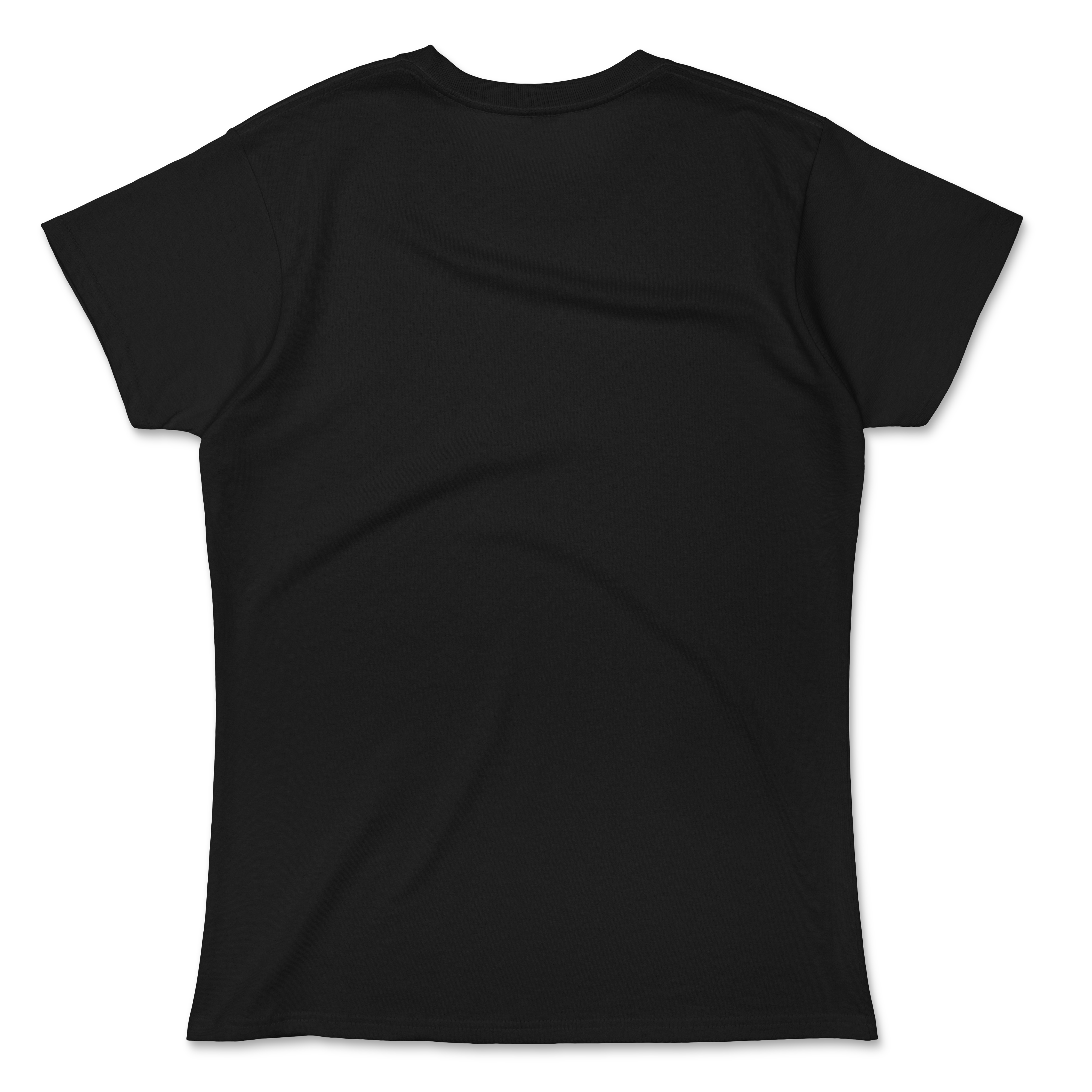 Back view of black baphomet women's T-shirt made with 100% premium cotton, showcasing quality fabric and fit.