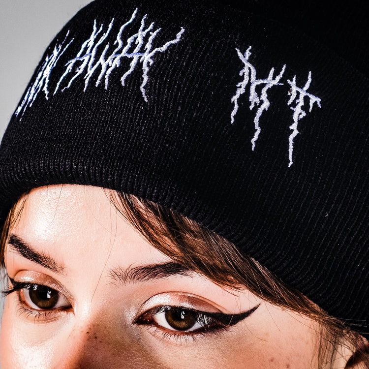 Shop Look Away MF Beanie from forbidden alchemy's unisex , 100% acrylic, bold embroidery, authentic alternative style. Tagged: Beanies.Beaniesforbidden alchemyBeanies
