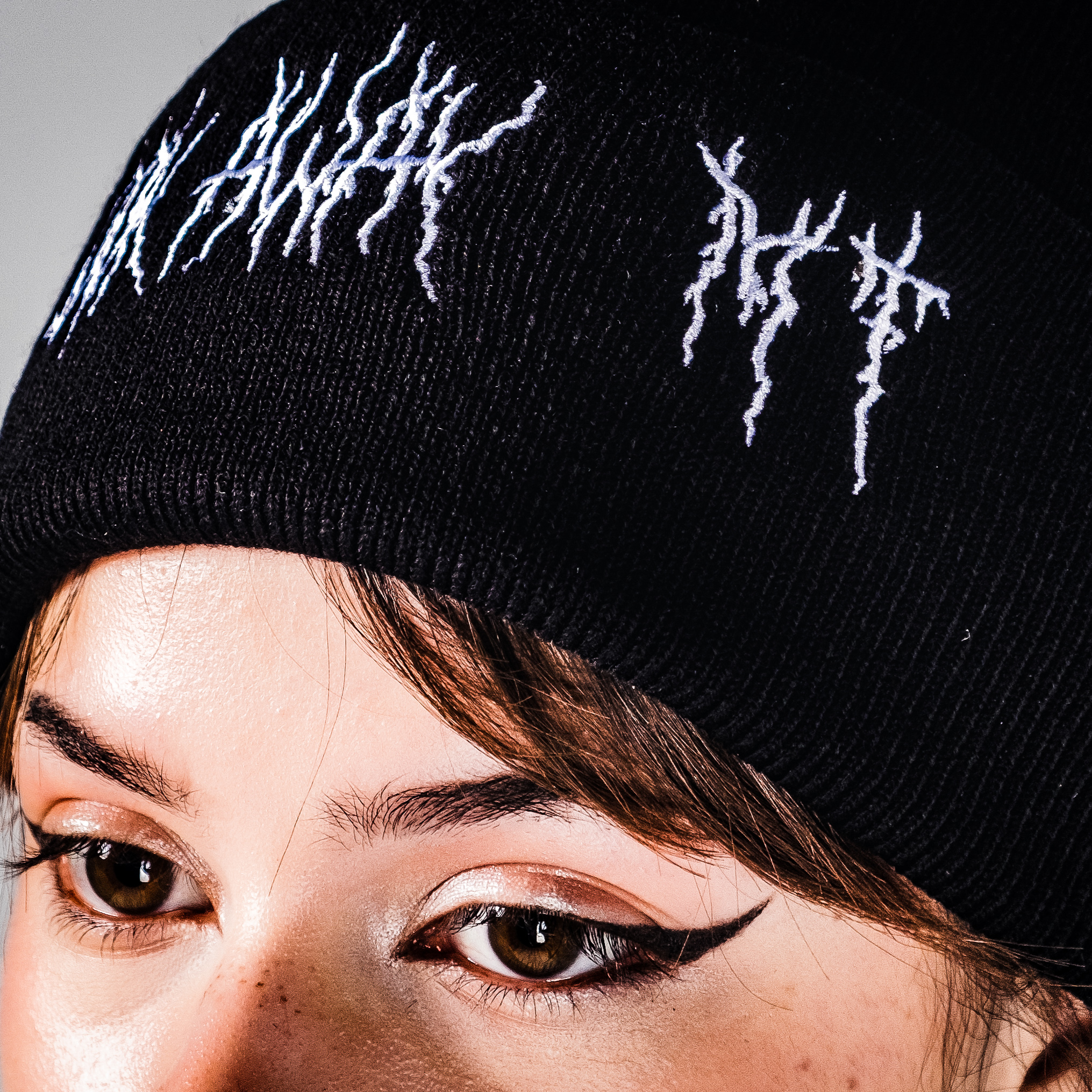 Shop Look Away MF Beanie from forbidden alchemy's unisex , 100% acrylic, bold embroidery, authentic alternative style. Tagged: Beanies.Beaniesforbidden alchemyBeanies