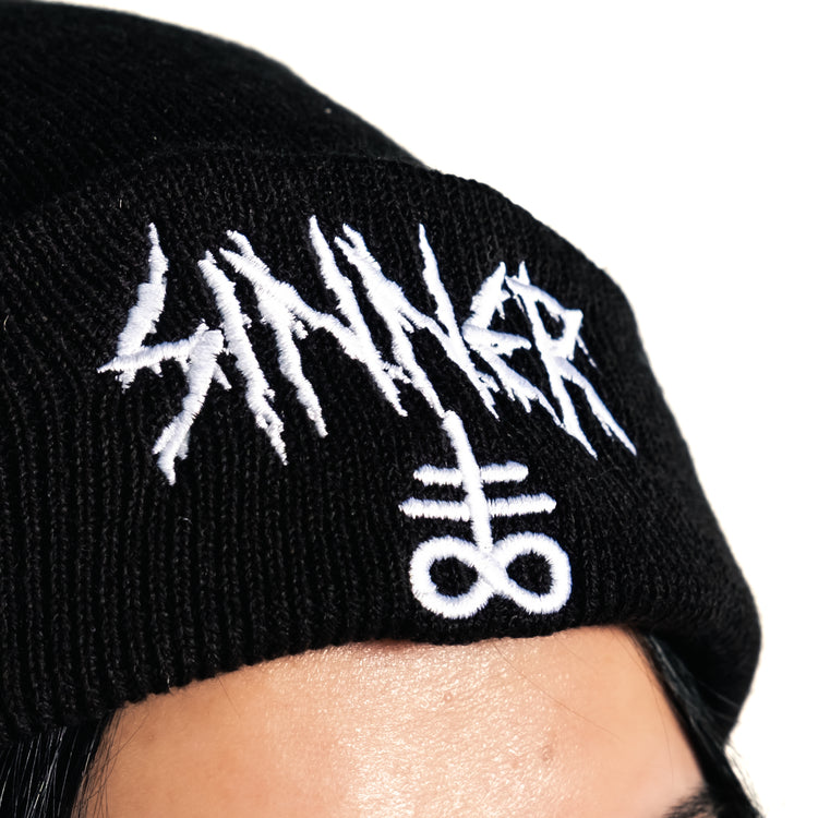 Shop Sinner - Beanie from forbidden alchemy's unisex beanie collection. Soft knit, 100% acrylic, bold embroidery, authentic alternative style. Tagged: Beanies.Beaniesforbidden alchemyBeanies
