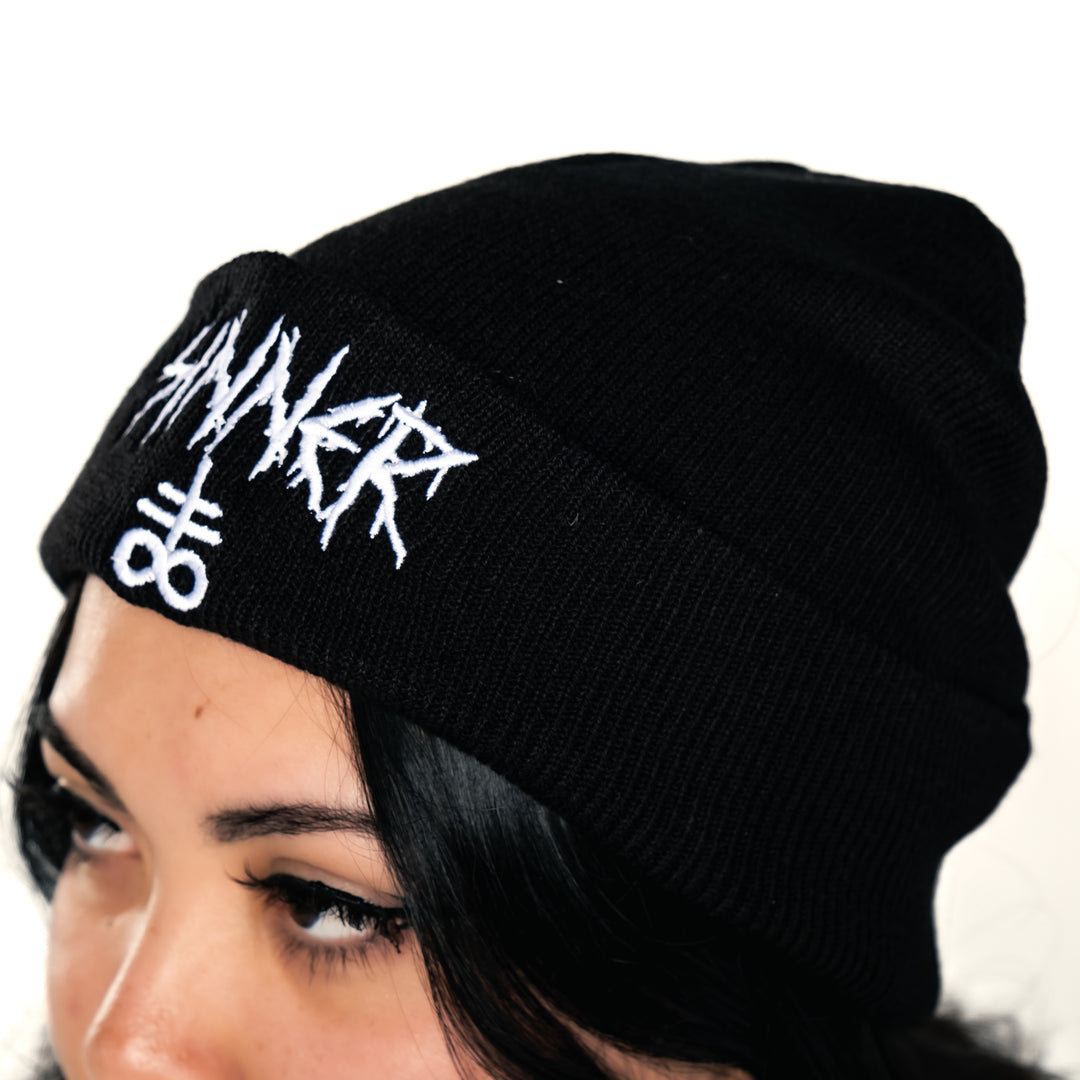 Shop Sinner - Beanie from forbidden alchemy's unisex beanie collection. Soft knit, 100% acrylic, bold embroidery, authentic alternative style. Tagged: Beanies.Beaniesforbidden alchemyBeanies