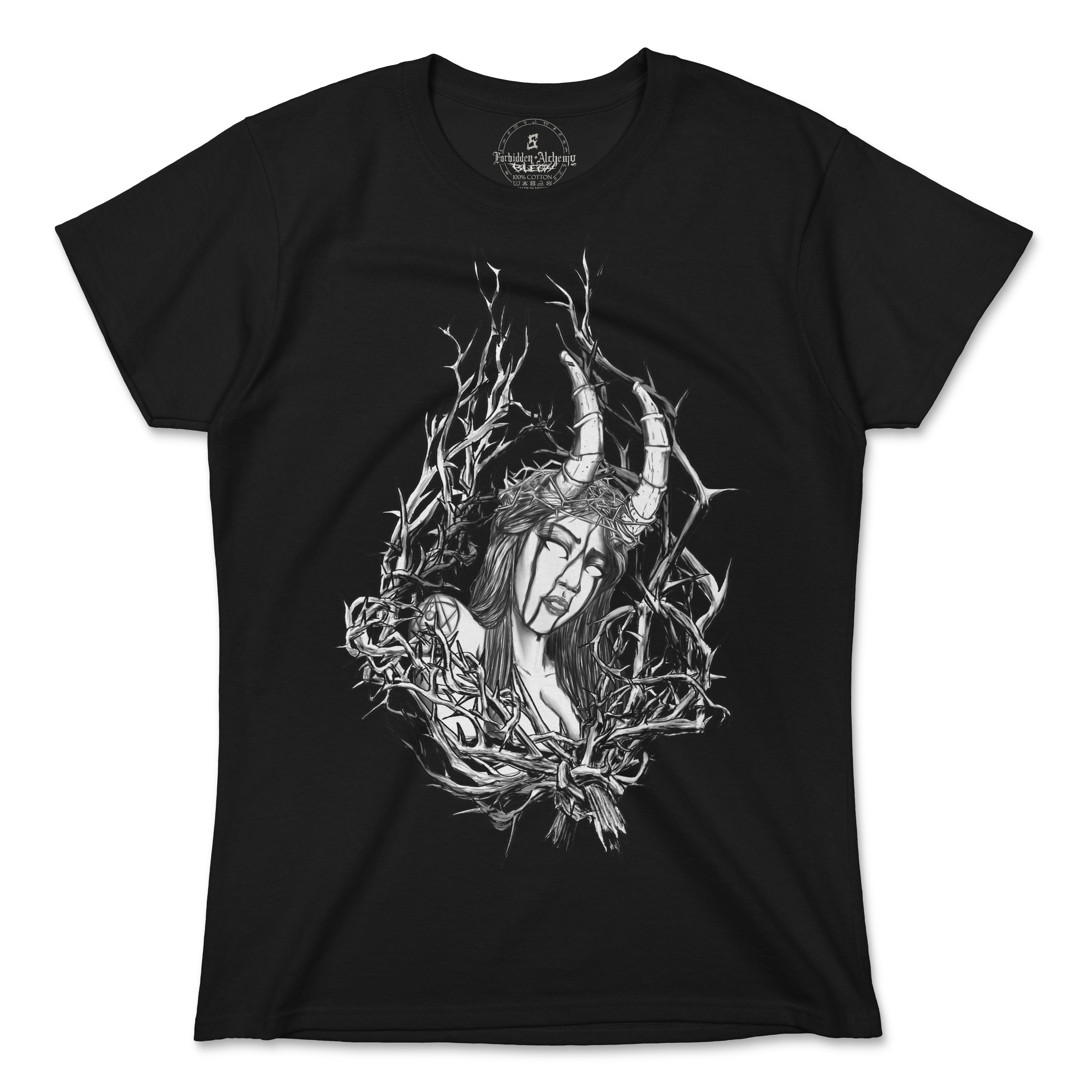 thorn womens t-shirts featuring forbidden alchemy design with premium cotton and DTG printing for lasting quality