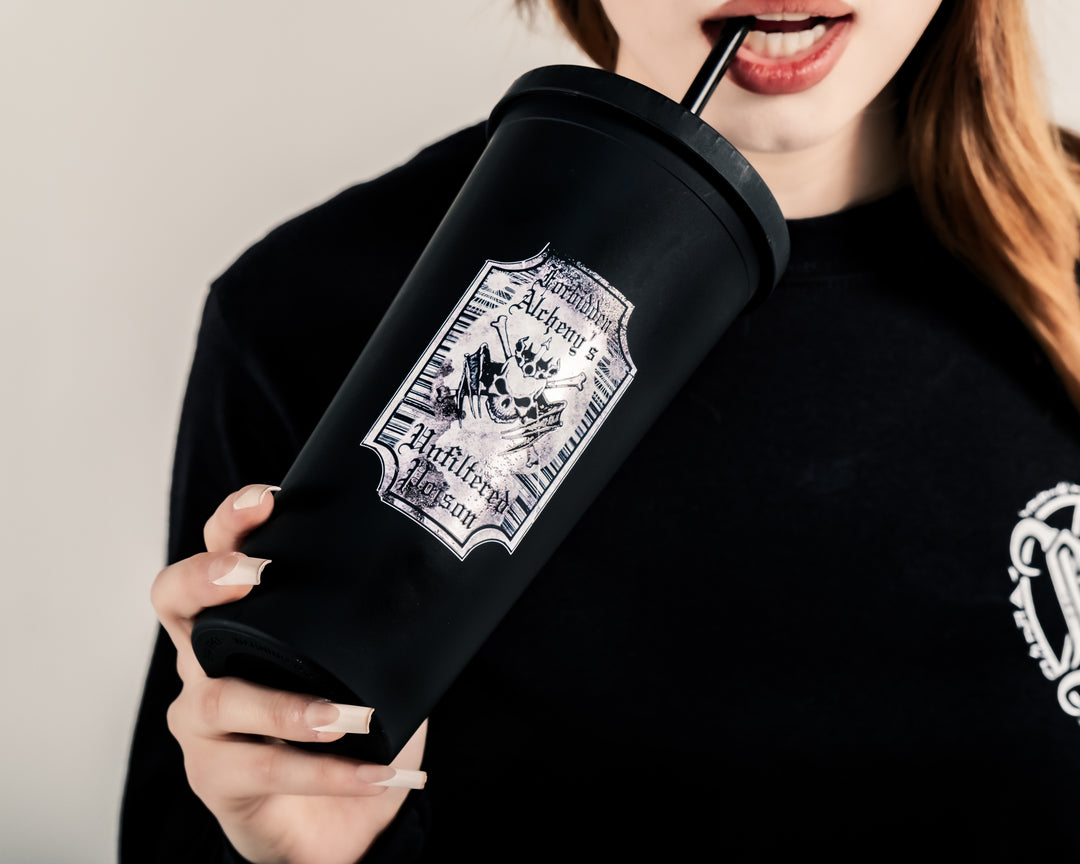 Shop from Forbidden Alchemy’s 22oz reusable tumblers. Durable cups with screw lids and straws, featuring bold, metalcore-inspired designs. Tagged: Tumblers.Tumblers forbidden alchemyTumblers