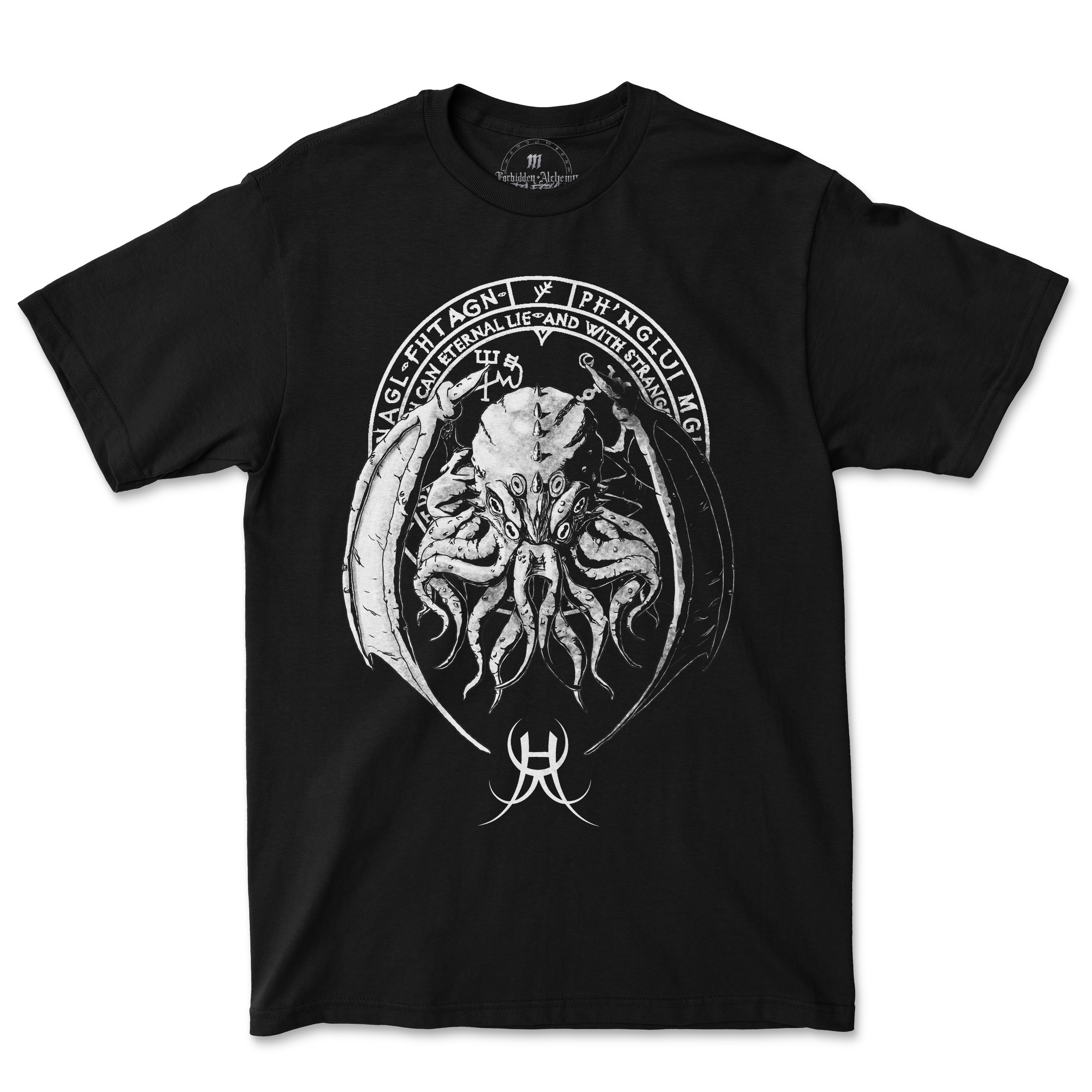 Lord of madness men's T-shirt with dark, detailed design featuring forbidden alchemy, crafted from 100% premium cotton.