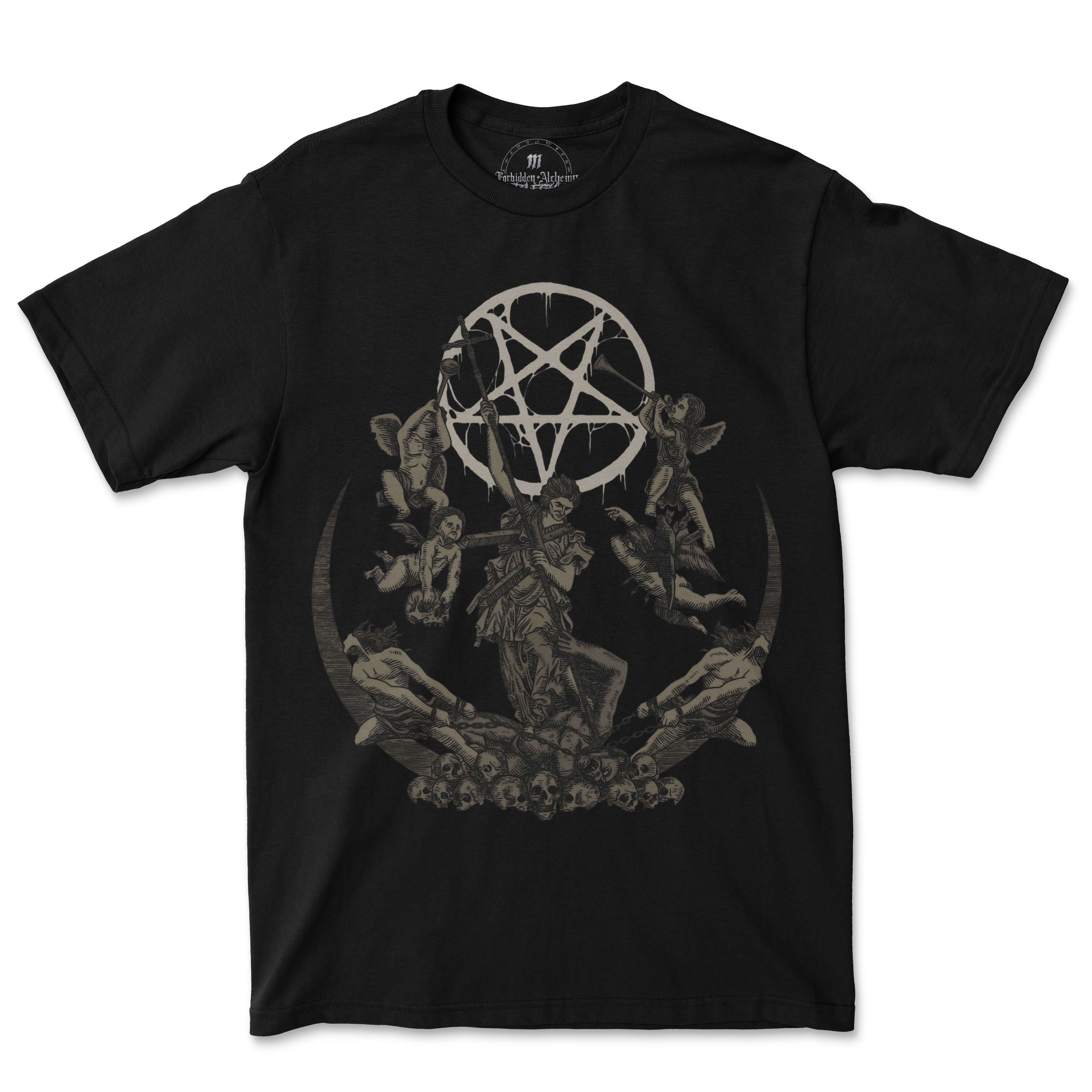 True Evil men's black T-shirt with dark, detailed, eye-catching design printed in high quality using DTG on 100% cotton fabric.