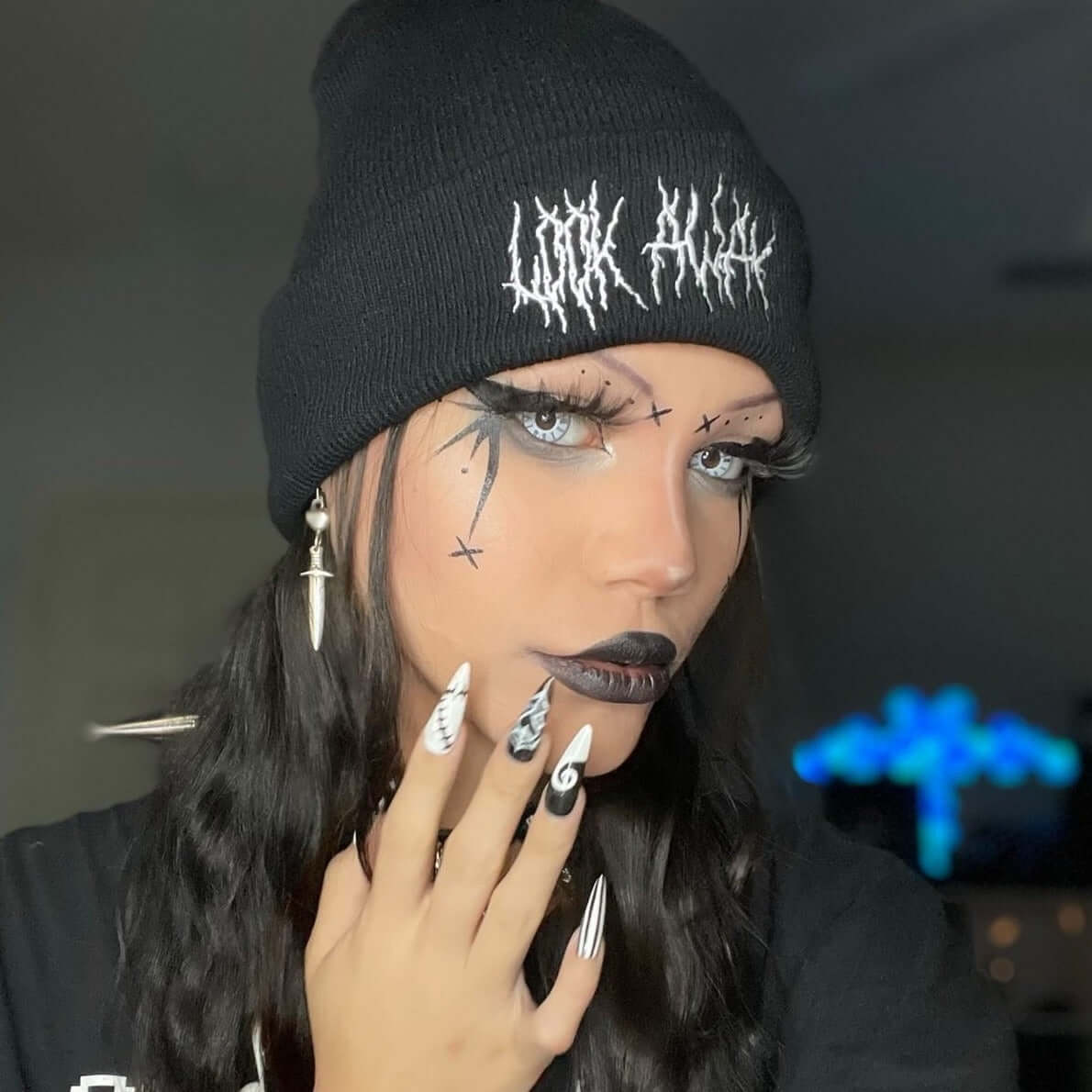 Shop Look Away MF Beanie from forbidden alchemy's unisex , 100% acrylic, bold embroidery, authentic alternative style. Tagged: Beanies.Beaniesforbidden alchemyBeanies