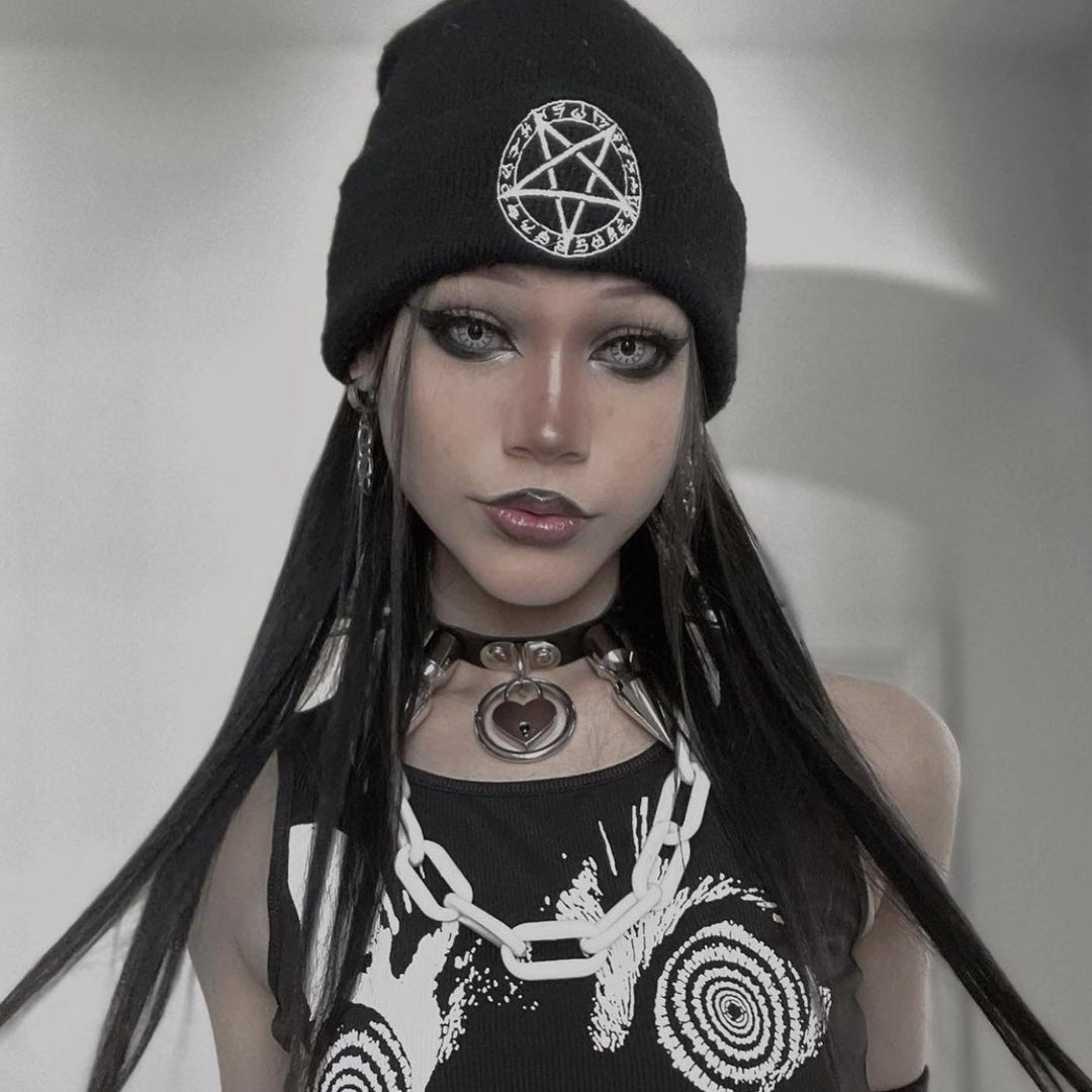Shop Pentagram - Beanie from forbidden alchemy's unisex. Soft knit, 100% acrylic, bold embroidery, authentic alternative style. Tagged: Beanies.Beaniesforbidden alchemyBeanies