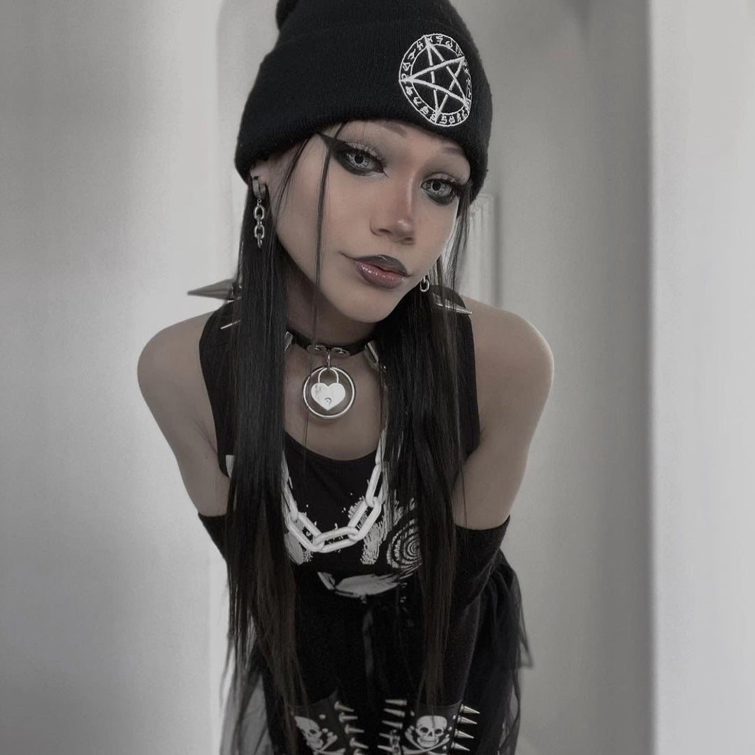 Shop Pentagram - Beanie from forbidden alchemy's unisex. Soft knit, 100% acrylic, bold embroidery, authentic alternative style. Tagged: Beanies.Beaniesforbidden alchemyBeanies