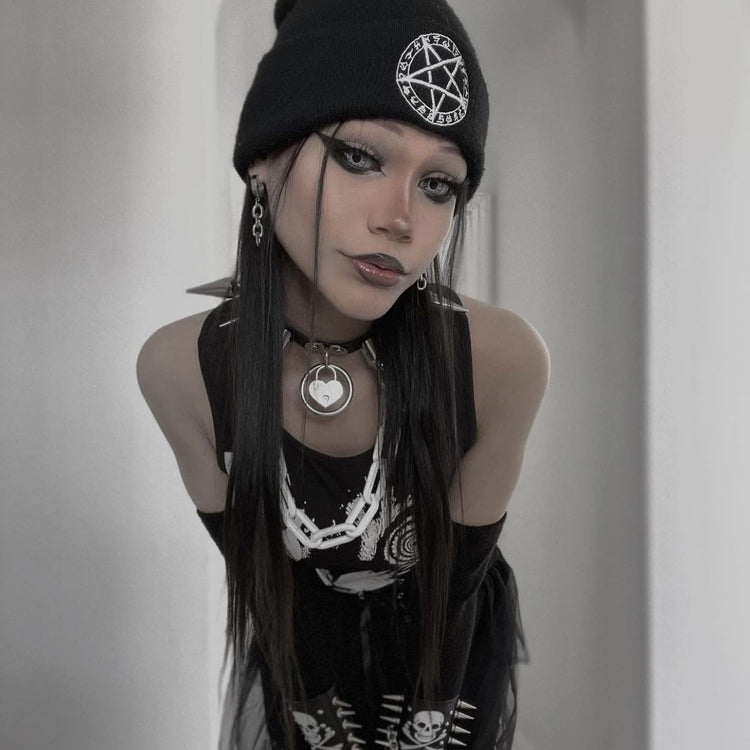 Shop Pentagram - Beanie from forbidden alchemy's unisex. Soft knit, 100% acrylic, bold embroidery, authentic alternative style. Tagged: Beanies.Beaniesforbidden alchemyBeanies