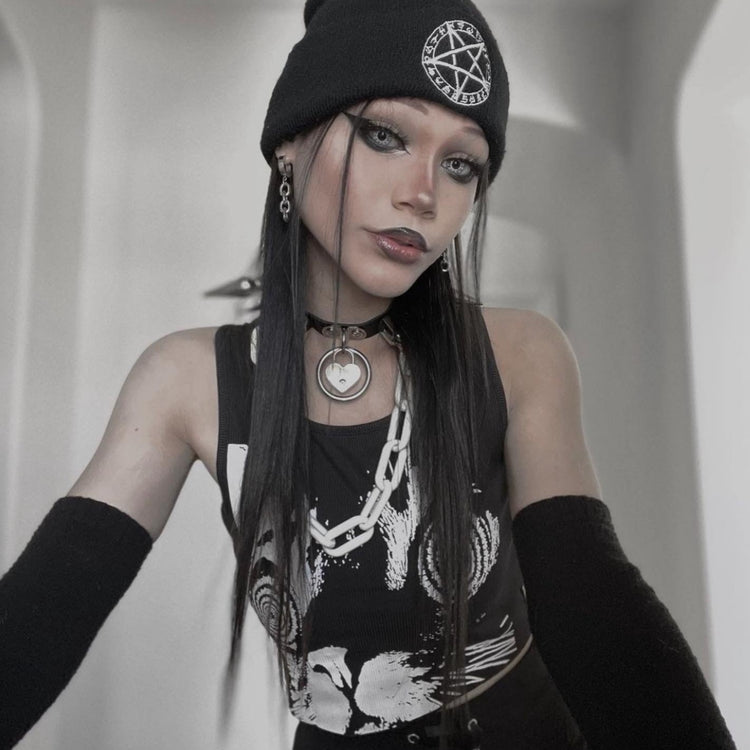 Shop Pentagram - Beanie from forbidden alchemy's unisex. Soft knit, 100% acrylic, bold embroidery, authentic alternative style. Tagged: Beanies.Beaniesforbidden alchemyBeanies