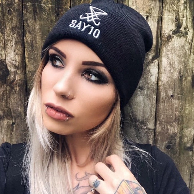 Shop SAY10 - beanie from forbidden alchemy's unisex beanie collection. Soft knit, 100% acrylic, bold embroidery, authentic alternative style. Tagged: Beanies.Beaniesforbidden alchemyBeanies