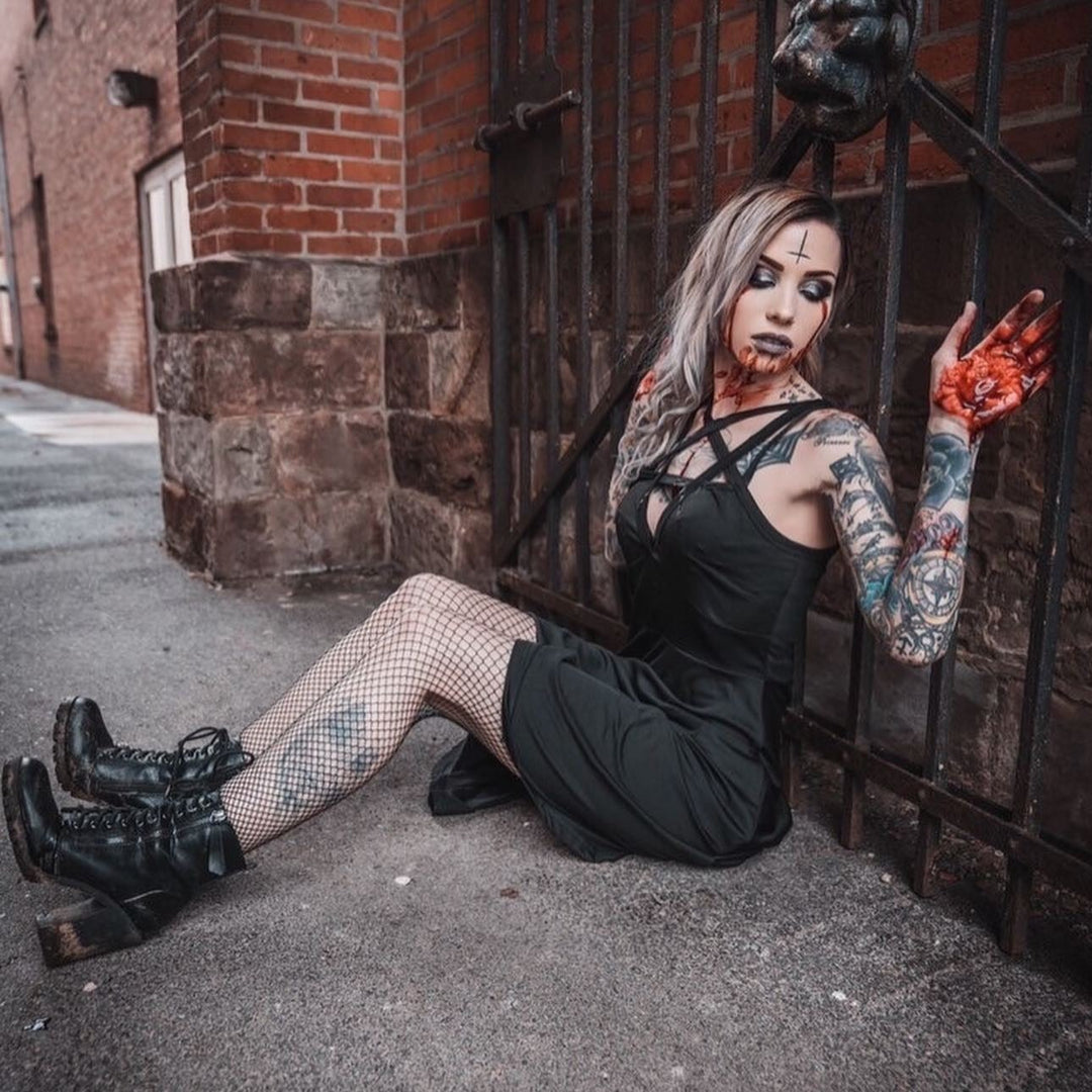 Pentagram Womens Slim Fit Dress | Gothic Fashion forbidden alchemy Pentagram Womens Slim Fit Dress | Gothic Fashion forbidden alchemy