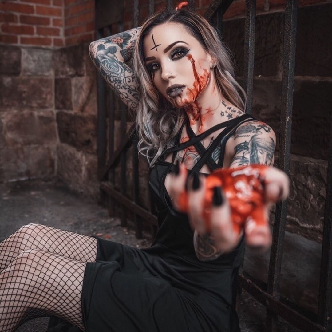 Shop the Pentagram Dress from Forbidden Alchemy’s women's slim fit dresses, featuring premium fabrics and authentic gothic aesthetics. Tagged: DRESSES.Dressesforbidden alchemyDRESSES