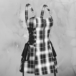 Load image into Gallery viewer, Black Plaid Lace Up - Dress
